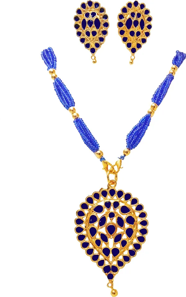 Assamese_Traditional_Gold_Plated_Blue_Dugdugi_Tassel_Jewellery_Set_For_Women_&_Girls